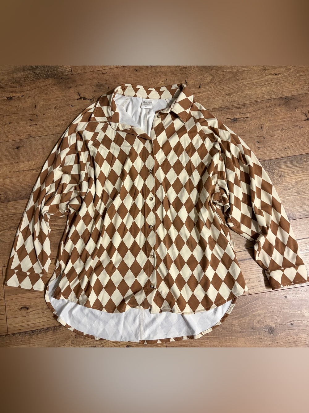 Jax & Lennon Checkered Brown and Beige Women’s Button Down Sz M/L Medium / Large
